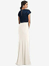 Rear View Thumbnail - Ivory & Midnight Navy Soft Bow Blouson Bodice Trumpet Gown