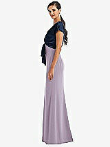 Side View Thumbnail - Lilac Haze & Midnight Navy Soft Bow Blouson Bodice Trumpet Gown