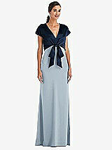 Front View Thumbnail - Mist & Midnight Navy Soft Bow Blouson Bodice Trumpet Gown
