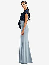 Side View Thumbnail - Mist & Midnight Navy Soft Bow Blouson Bodice Trumpet Gown