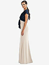 Side View Thumbnail - Oat & Midnight Navy Soft Bow Blouson Bodice Trumpet Gown
