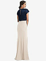 Rear View Thumbnail - Oat & Midnight Navy Soft Bow Blouson Bodice Trumpet Gown