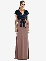 Front View Thumbnail - Sienna & Midnight Navy Soft Bow Blouson Bodice Trumpet Gown
