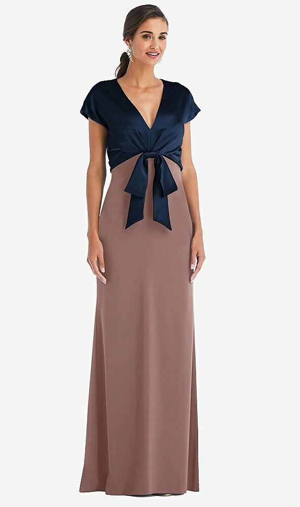 Front View - Sienna & Midnight Navy Soft Bow Blouson Bodice Trumpet Gown