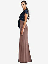 Side View Thumbnail - Sienna & Midnight Navy Soft Bow Blouson Bodice Trumpet Gown