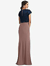 Rear View Thumbnail - Sienna & Midnight Navy Soft Bow Blouson Bodice Trumpet Gown