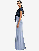Side View Thumbnail - Sky Blue & Midnight Navy Soft Bow Blouson Bodice Trumpet Gown