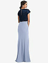 Rear View Thumbnail - Sky Blue & Midnight Navy Soft Bow Blouson Bodice Trumpet Gown
