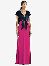 Front View Thumbnail - Think Pink & Midnight Navy Soft Bow Blouson Bodice Trumpet Gown
