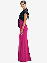 Side View Thumbnail - Think Pink & Midnight Navy Soft Bow Blouson Bodice Trumpet Gown