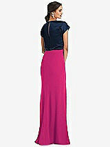 Rear View Thumbnail - Think Pink & Midnight Navy Soft Bow Blouson Bodice Trumpet Gown