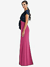 Side View Thumbnail - Tea Rose & Midnight Navy Soft Bow Blouson Bodice Trumpet Gown