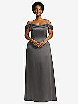 Front View Thumbnail - Caviar Gray Draped Pleat Off-the-Shoulder Maxi Dress