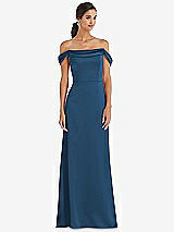 Alt View 1 Thumbnail - Dusk Blue Draped Pleat Off-the-Shoulder Maxi Dress