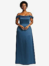 Front View Thumbnail - Dusk Blue Draped Pleat Off-the-Shoulder Maxi Dress