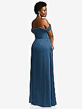 Rear View Thumbnail - Dusk Blue Draped Pleat Off-the-Shoulder Maxi Dress