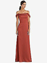 Alt View 1 Thumbnail - Amber Sunset Draped Pleat Off-the-Shoulder Maxi Dress
