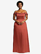 Front View Thumbnail - Amber Sunset Draped Pleat Off-the-Shoulder Maxi Dress