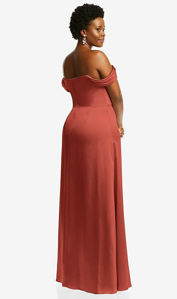 Back View - Amber Sunset Draped Pleat Off-the-Shoulder Maxi Dress