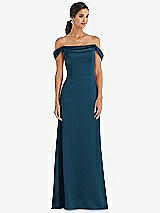 Alt View 1 Thumbnail - Atlantic Blue Draped Pleat Off-the-Shoulder Maxi Dress