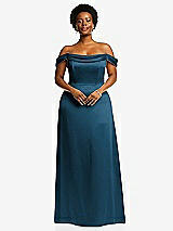 Front View Thumbnail - Atlantic Blue Draped Pleat Off-the-Shoulder Maxi Dress