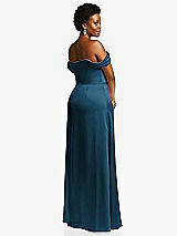 Rear View Thumbnail - Atlantic Blue Draped Pleat Off-the-Shoulder Maxi Dress