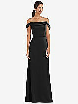 Alt View 1 Thumbnail - Black Draped Pleat Off-the-Shoulder Maxi Dress
