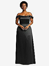 Front View Thumbnail - Black Draped Pleat Off-the-Shoulder Maxi Dress