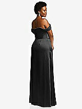 Rear View Thumbnail - Black Draped Pleat Off-the-Shoulder Maxi Dress