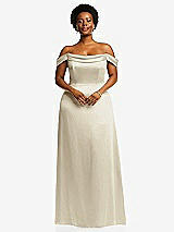 Front View Thumbnail - Champagne Draped Pleat Off-the-Shoulder Maxi Dress
