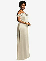 Side View Thumbnail - Champagne Draped Pleat Off-the-Shoulder Maxi Dress