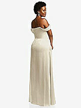 Rear View Thumbnail - Champagne Draped Pleat Off-the-Shoulder Maxi Dress
