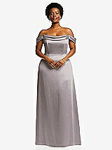Front View Thumbnail - Cashmere Gray Draped Pleat Off-the-Shoulder Maxi Dress