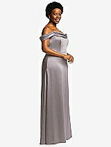 Side View Thumbnail - Cashmere Gray Draped Pleat Off-the-Shoulder Maxi Dress