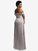 Rear View Thumbnail - Cashmere Gray Draped Pleat Off-the-Shoulder Maxi Dress