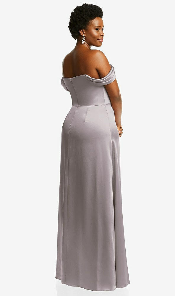 Back View - Cashmere Gray Draped Pleat Off-the-Shoulder Maxi Dress