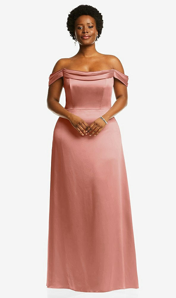 Front View - Desert Rose Draped Pleat Off-the-Shoulder Maxi Dress