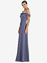 Alt View 2 Thumbnail - French Blue Draped Pleat Off-the-Shoulder Maxi Dress