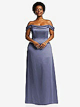 Front View Thumbnail - French Blue Draped Pleat Off-the-Shoulder Maxi Dress