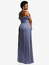 Rear View Thumbnail - French Blue Draped Pleat Off-the-Shoulder Maxi Dress