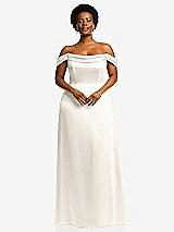 Front View Thumbnail - Ivory Draped Pleat Off-the-Shoulder Maxi Dress