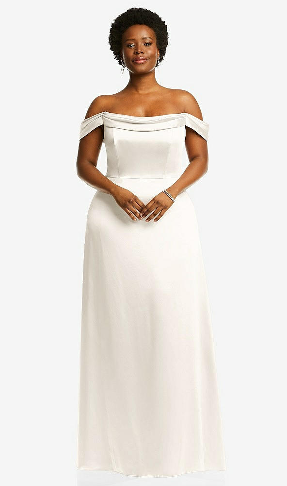 Front View - Ivory Draped Pleat Off-the-Shoulder Maxi Dress