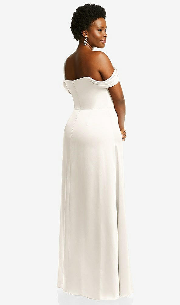 Back View - Ivory Draped Pleat Off-the-Shoulder Maxi Dress