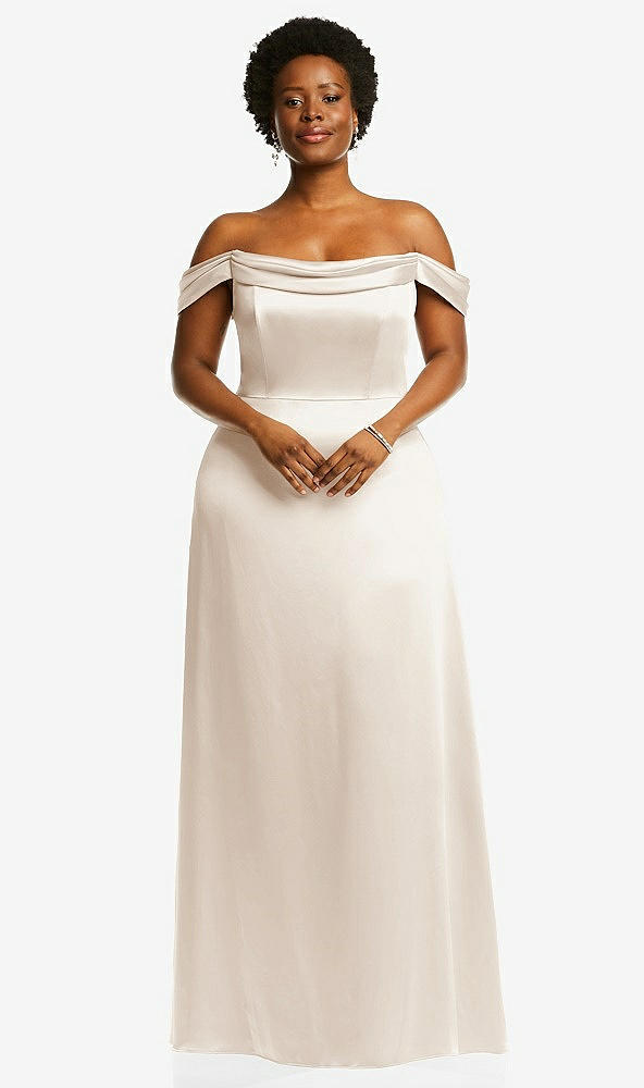 Front View - Oat Draped Pleat Off-the-Shoulder Maxi Dress