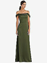 Alt View 1 Thumbnail - Olive Green Draped Pleat Off-the-Shoulder Maxi Dress