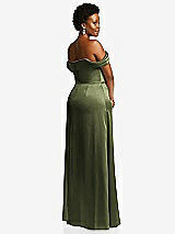 Rear View Thumbnail - Olive Green Draped Pleat Off-the-Shoulder Maxi Dress