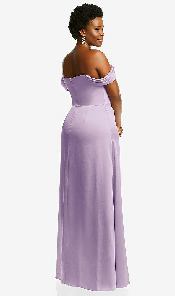 Back View - Pale Purple Draped Pleat Off-the-Shoulder Maxi Dress