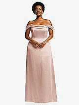 Front View Thumbnail - Toasted Sugar Draped Pleat Off-the-Shoulder Maxi Dress