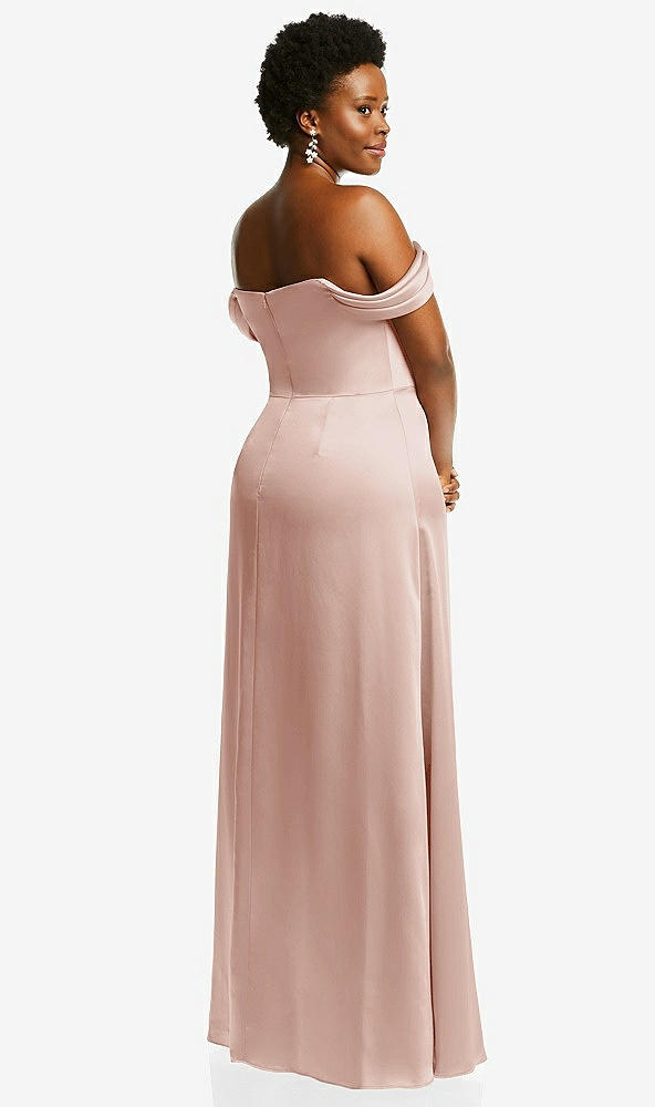 Back View - Toasted Sugar Draped Pleat Off-the-Shoulder Maxi Dress