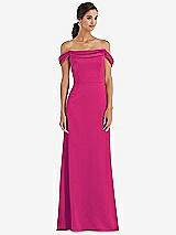 Alt View 1 Thumbnail - Think Pink Draped Pleat Off-the-Shoulder Maxi Dress